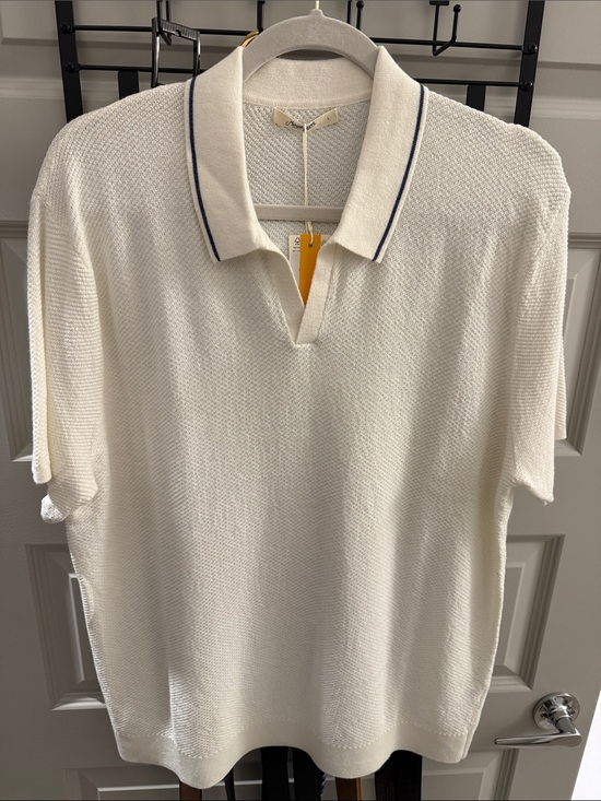 Marine Layer Other - Marine Layer Cream Knit Polo with Navy Contrast Trim